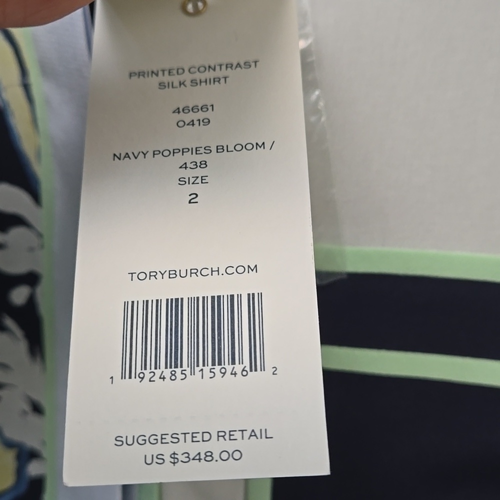 Tory Burch Navy Poppies Bloom Silk Shirt - Picture 8 of 8